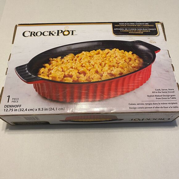 Crock Pot Non-Stick Stoneware Casserole Dish Non-Electric Cookware Red New - Picture 4 of 5